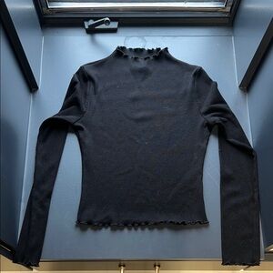 Black Ribbed Long Sleeve Top